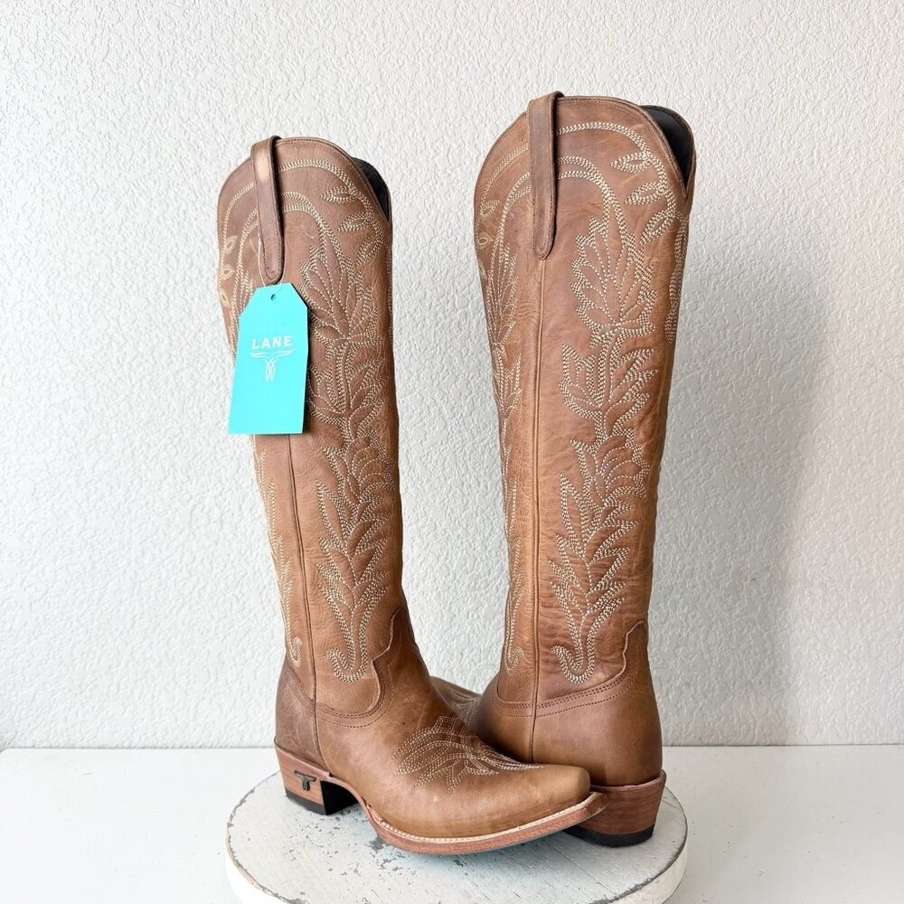 Lane SANDAGA Knee High Womens Cowboy Boots 6 Brown Cowgirl Western Tall Zipper